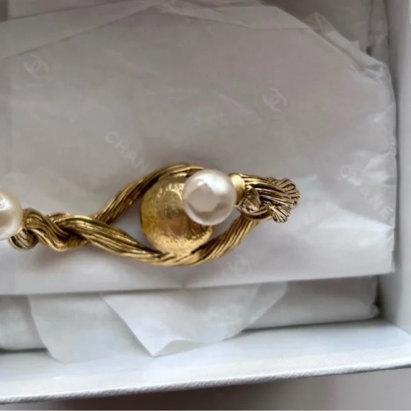 CHANEL Gold Twisted Wire Bracelet with Pearl Accents - Picture 6 of 6